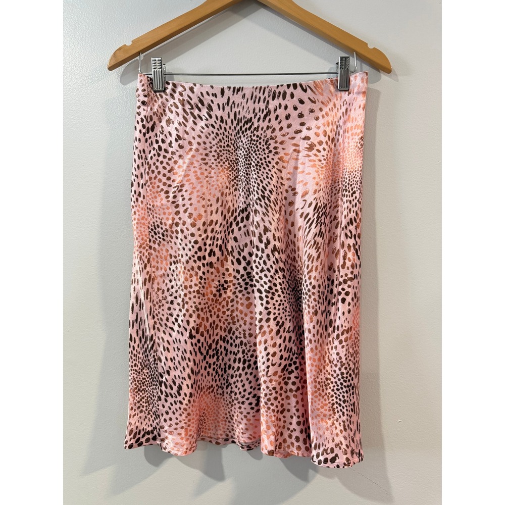 Anthropologie Pink Satin Animal Print Midi Slip Skirt XS NWT